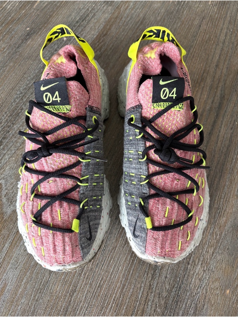 Nike Flyknit Sneakers - Pink, Gray & Neon Yellow Accents